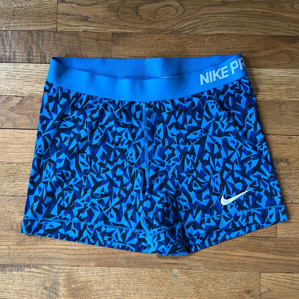 NIKE Bike Shorts Print Bright Blue Geometric Large